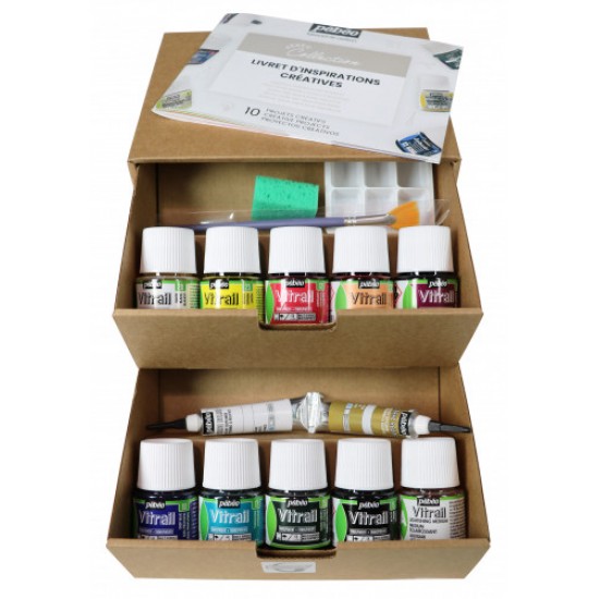 Pebeo Vitrail Glass Painting Collection Set 10 x 45ml Solvent Based Paint 758421
